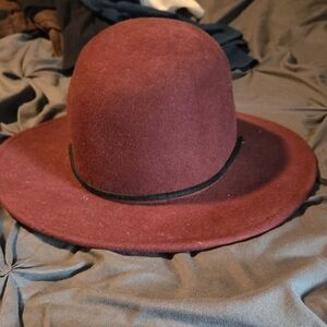 Brixton Burgundy Wool Felt Wide-Brim Hat with Black Trim